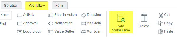 Winshuttle Composer - Workflow Tab - Add Swim Lane Button