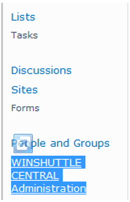 Winshuttle central Admin link