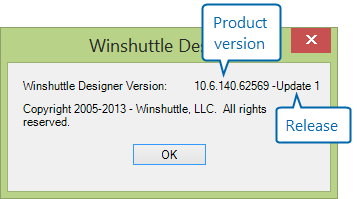 Winshuttle Designer Help - About screen