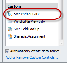 Controls Pane Custom SAP Web Service circled