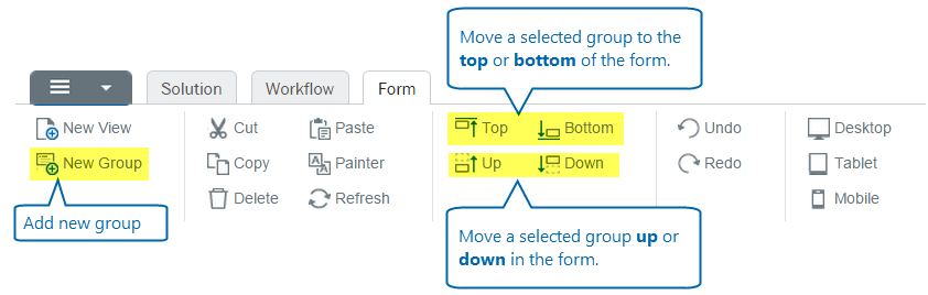 Winshuttle Composer Group controls on the Form Ribbon