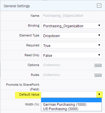 Setting the default value for a Drop down element.
