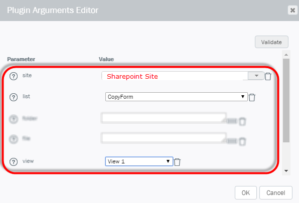 Plugin arguments editor screen for the Composer Copy Form plugin