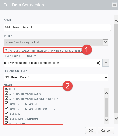 Winshuttle Composer Data Connections screen