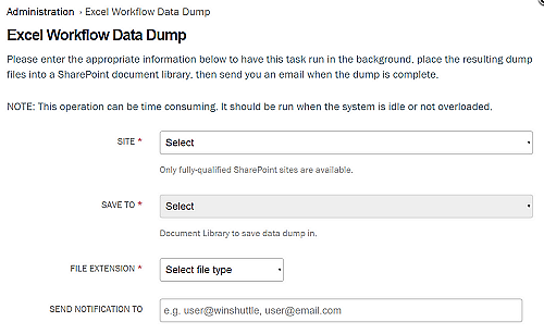 Excel Workflow data dump screen