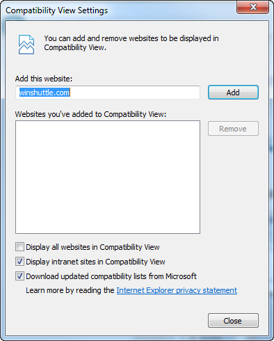 IE10 compat view settings