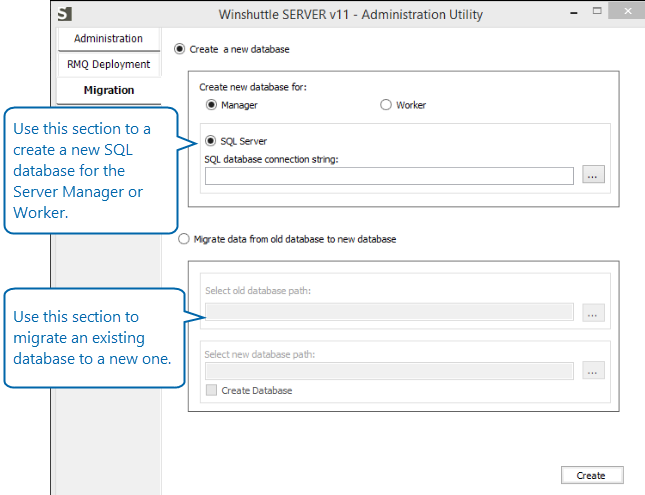 Winshuttle Server 11.x Admin Tool database screenshot