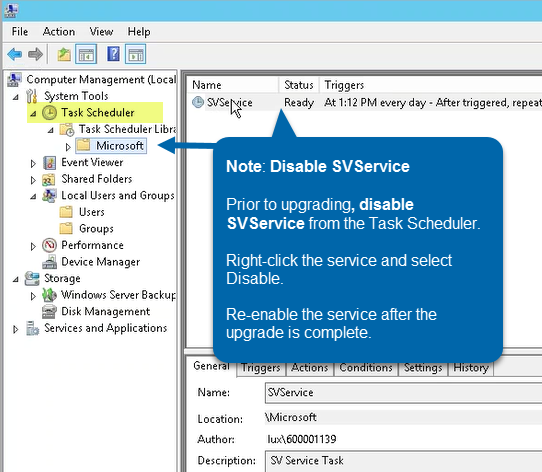 Disabling SVService from the Windows Task Scheduler