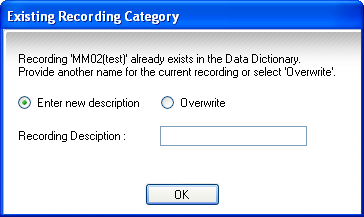 Existing recording overwrite