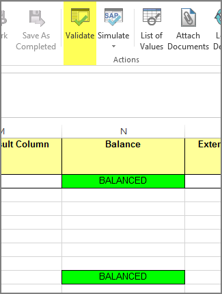 validate button and balance column