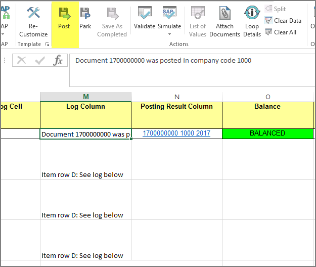 post button and posting result column with document link