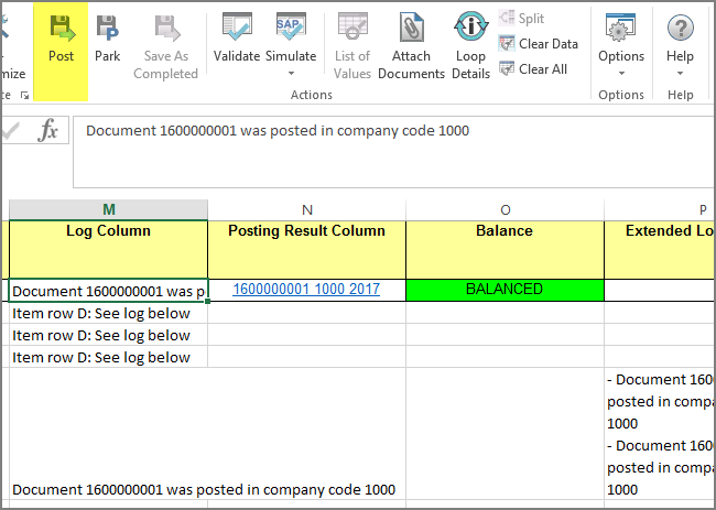 post button and posting result column with document link