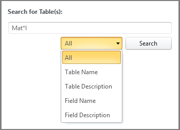 search options are all table table description field field description