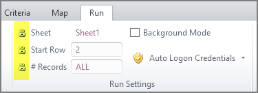 padlock icons to the left of the run setting labels