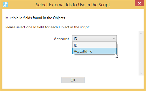 drop-down menu in the select external ids box