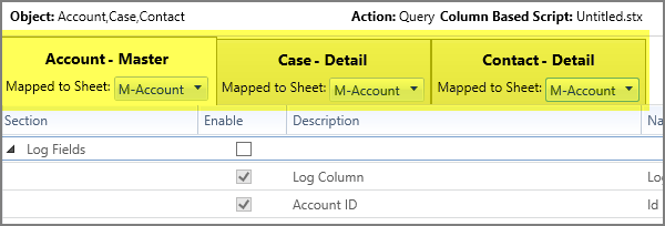 choose sheet1 for each object tab