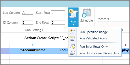 Salesforce run button with options
