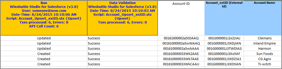 data after run with external account ID