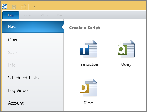 file new screen for creating a script