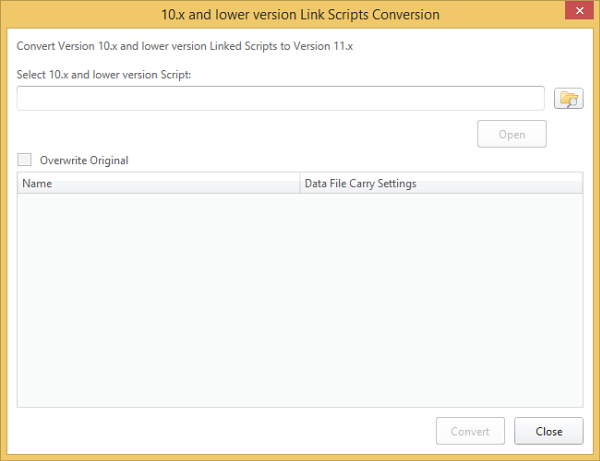 dialog box for converting linked scripts