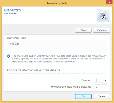 transform rule dialog box