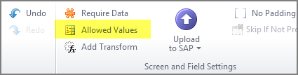 allowed values button in screen and field settings group