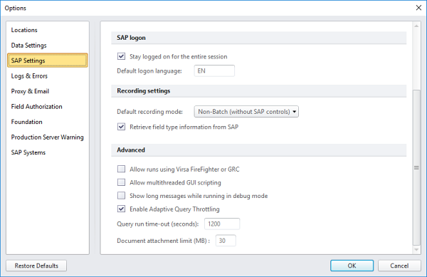 advanced s a p settings