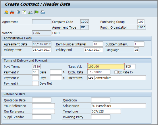 create contract header data