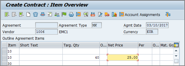 enter line item on second row