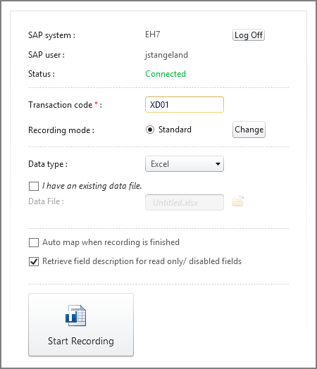 type xd01 in transaction code box