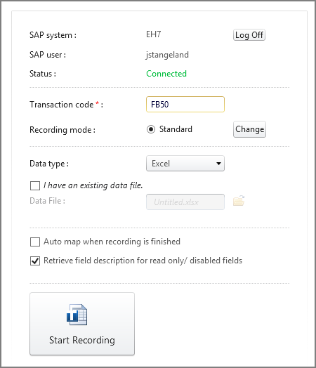 type fb50 in transaction code box