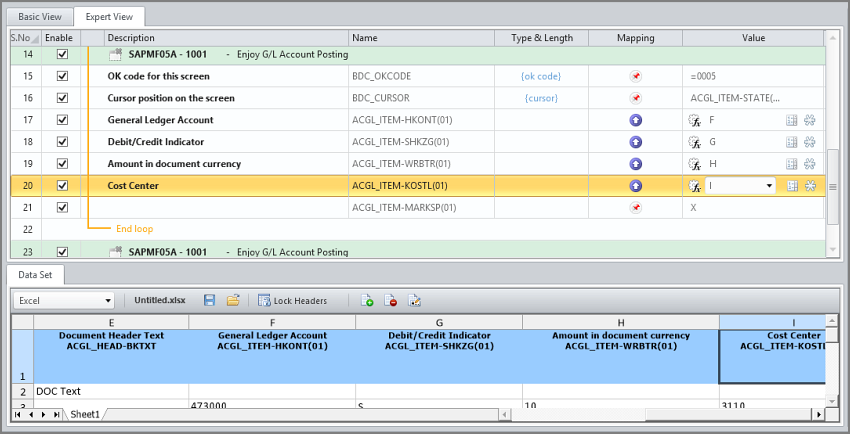 fields mapped to excel preview