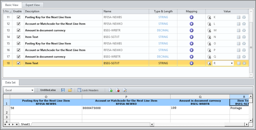 fields mapped to excel preview