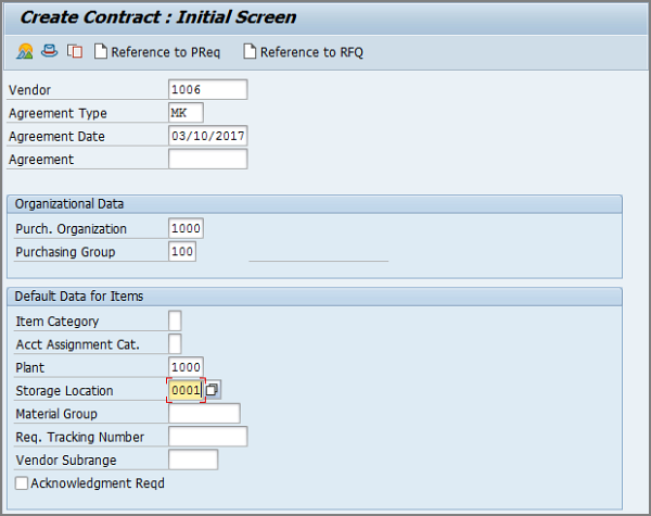 create contract initial screen