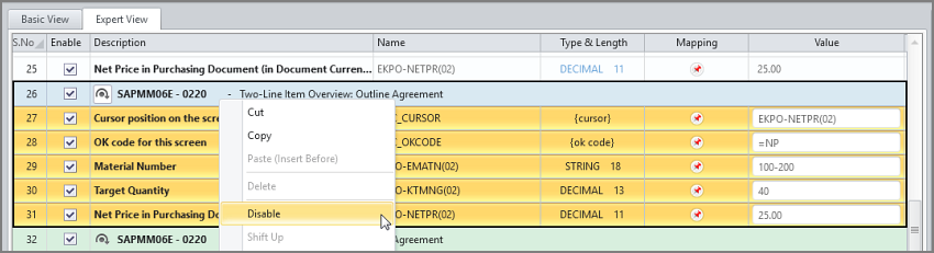 disable fields for second line item