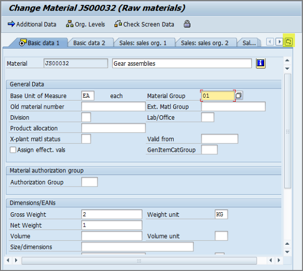 basic data 1 screen