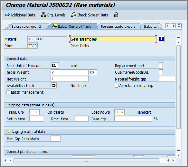 sales general/plant screen