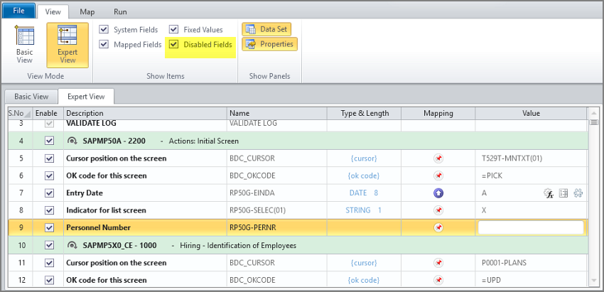 first instance of personnel number field