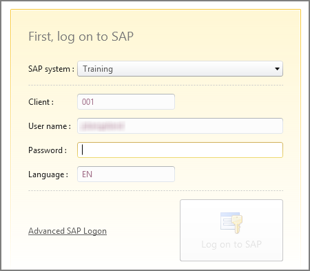type user data and click log on to sap