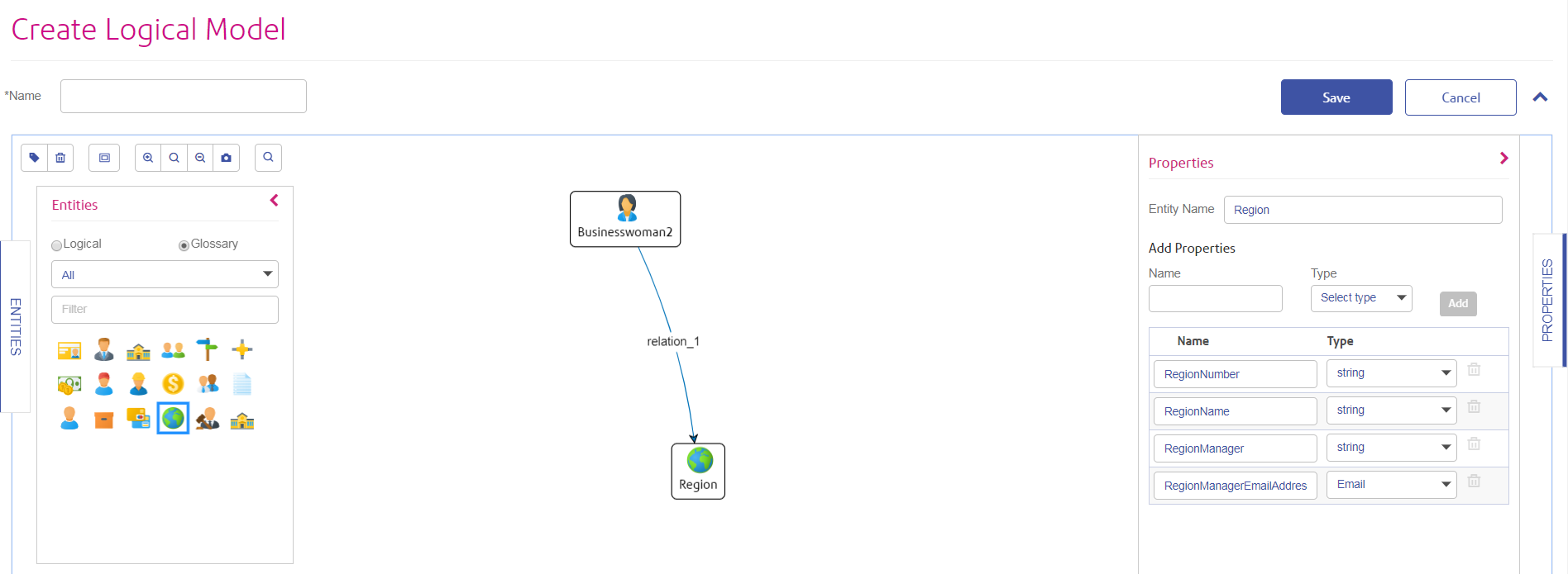 Image of logical model in Metadata Insights