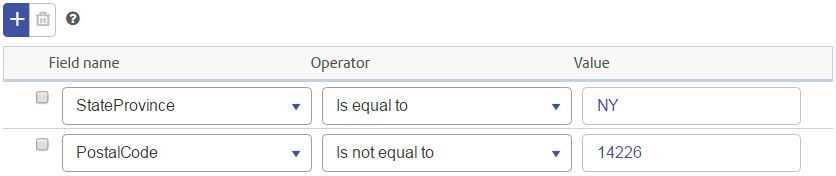 Filter set to return records with that do not have a PostalCode of 60510.